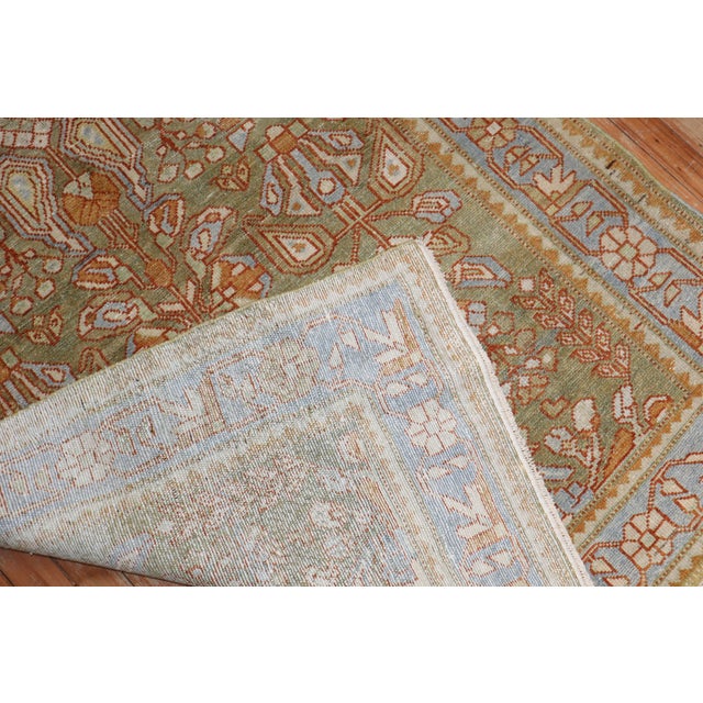Wide Antique Zabihi Collection Persian Green Persian Runner - 4' x 11'2" For Sale - Image 11 of 12