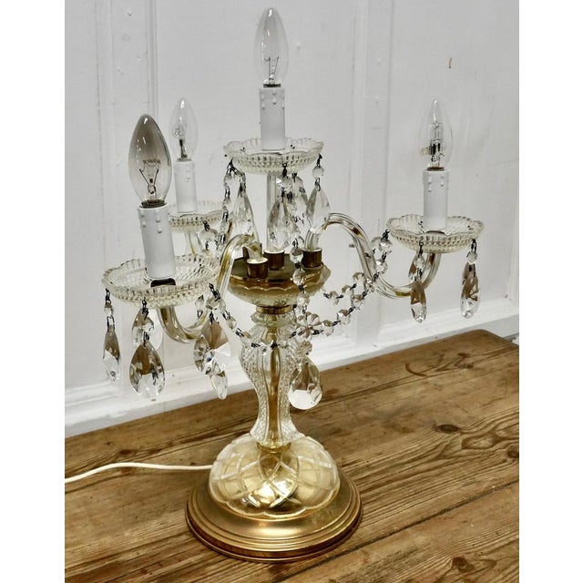 1920s French Brass and Crystal Chandelier Table Lamp Girandole, 1920s For Sale - Image 5 of 7