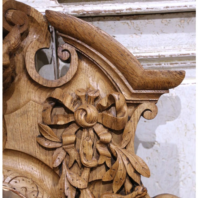 19th Century French Black Forest Carved Oak Hunting Wall Plaque With Mirror For Sale - Image 4 of 9