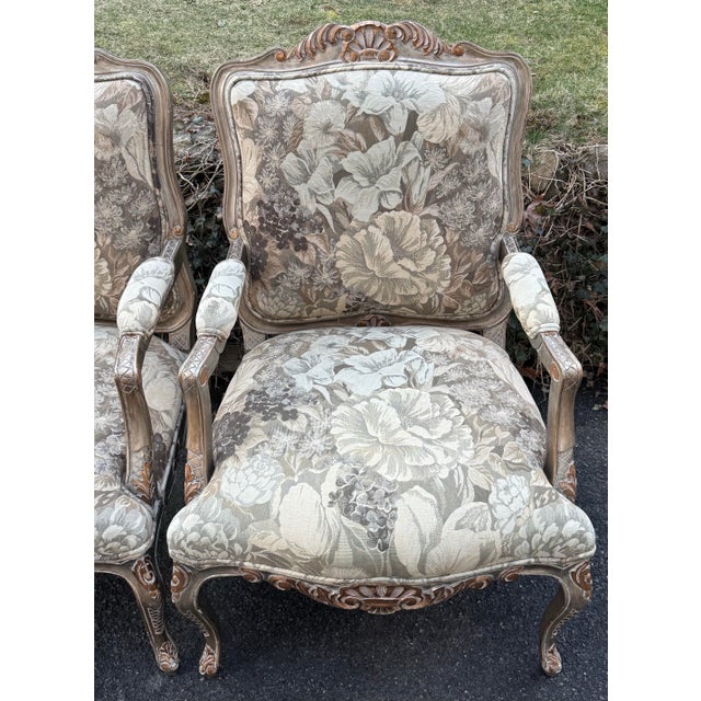1990s Kreiss Collection Parcel Gilt Carved French Bergere Chairs - A Pair For Sale - Image 5 of 12
