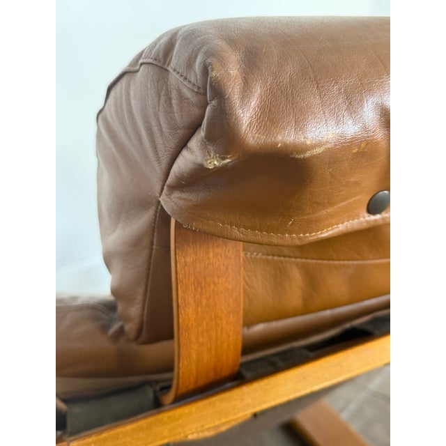 Brown Vintage 1970's Scandinavian Leather Lounge Chair For Sale - Image 8 of 11
