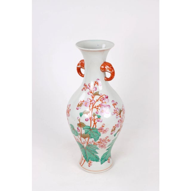 Vintage Famille Rose Amphora Vase With Peach Blossom Design, Elephant Handles For Sale In New York - Image 6 of 10