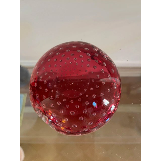Murano 1950s Cranberry Controlled Bubble Murano "Attributed" Glass Ashtray For Sale - Image 4 of 4