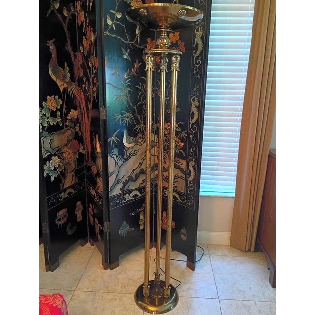 1960s Ornate Hollywood Regency Neoclassical Greek Roman Columns Brass Torchiere Floor Lamp For Sale - Image 14 of 14