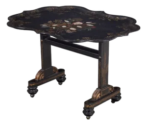 Antique Mother of Pearl Papier Mache Tilt Top Tray Table