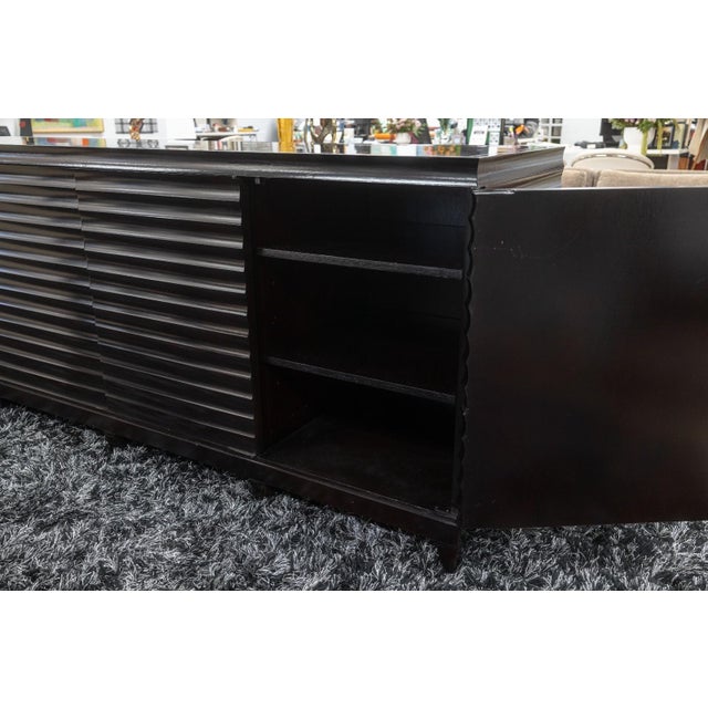 Wood Barbara Barry for Baker Modern Fluted Black Lacquered Sideboard Credenza For Sale - Image 7 of 11