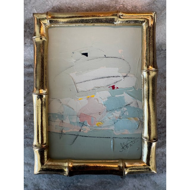 Abstract 2026 Blue Spring Pastel Abstract in Gold Bamboo-Style Frame For Sale - Image 3 of 4