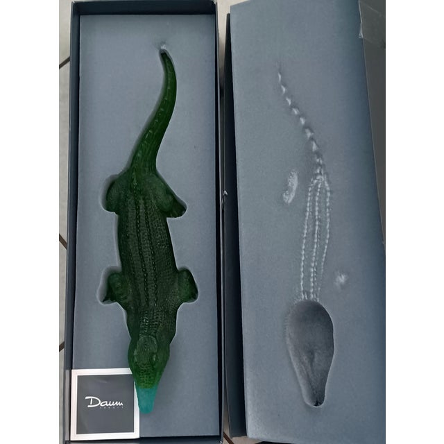 Rare Retired HTF Daum France Large Crystal Green Alligator Figurine Pate-De-Verre 20" For Sale - Image 11 of 12