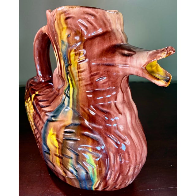 Mid-Century Modern Mid 20th Century Mid-Century Modern Glazed Drip-Ware Duck Art Pottery Pitcher For Sale - Image 3 of 9