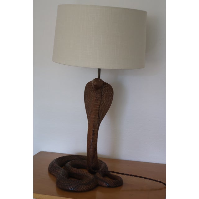 Vintage 1970s Carved Wood Indian Cobra Lamp For Sale - Image 9 of 18