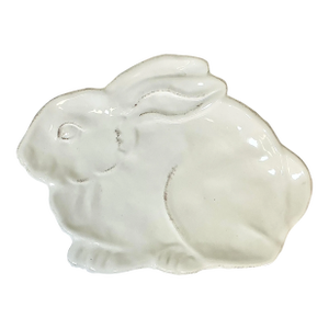 Late 20th C. Hollywood Regency Boho Chic White Glazed Terra Cotta Ceramic Bunny Plate