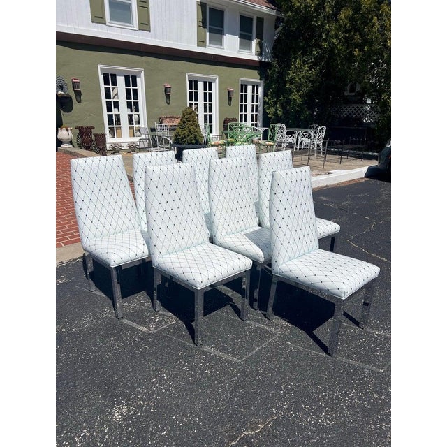 Mid-Century Modern Set of 6 Custom White Leather Parsons Dining Chairs Attributed to Design Institute of America For Sale - Image 3 of 18
