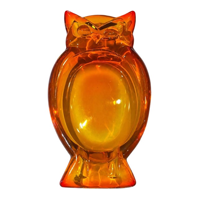 Vintage Viking Glass Epic Persimmon Owl Ashtray #6944 | Mid-Century Modern Art Glass Catchall Dish, C. 1969 For Sale