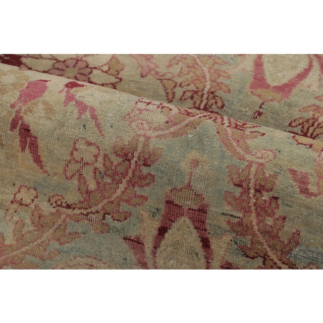 Antique Distressed Kerman Rug, Floral Lattice in Red & Beige Tones - Rug & Kilim For Sale In New York - Image 6 of 7