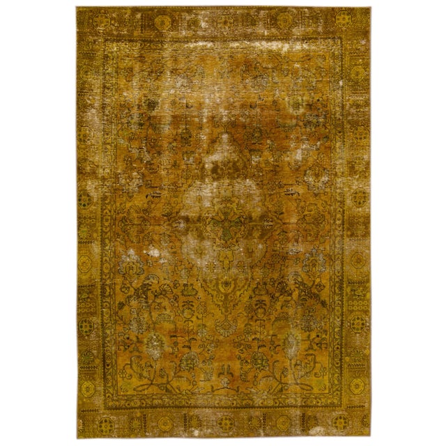 Goldenrod Vintage Distressed Handmade Medallion Wool Rug 6'6" X 9'10" For Sale - Image 10 of 10