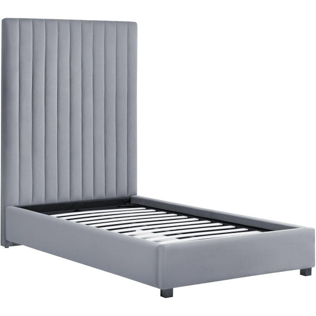 Arabelle Grey Velvet Twin Bed For Sale - Image 4 of 11