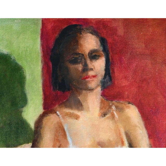Seated Figure in Boudoir, American Impressionist Oil on Canvas, 1980s by Seated Figure in Boudoir, American Impressionist Oil on Canvas, 1980s For Sale - Image 4 of 4