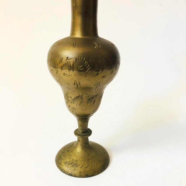Hollywood Regency Etched Brass Vase For Sale - Image 3 of 6