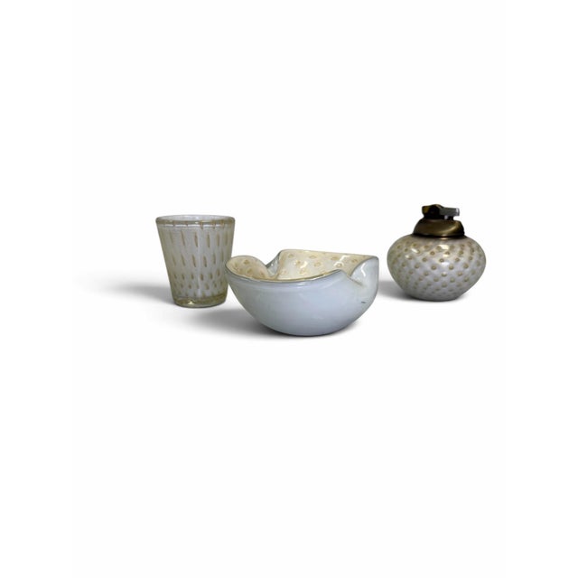 Elevate your vanity, desk, or coffee table with this stunning, highly collectible mid-20th-century 3-piece Murano art...