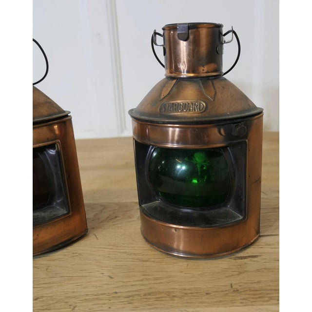 Ships Copper Port and Starboard Lights, 1930s, Set of 2 For Sale - Image 4 of 10