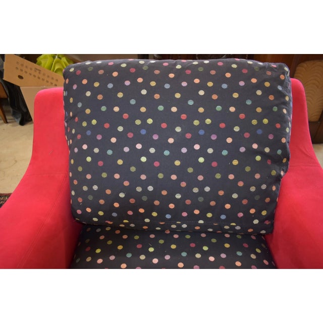1990s Mid Century Modern Style Thayer Coggin Red Microfiber Polka Dot Lounge Chair For Sale - Image 6 of 7