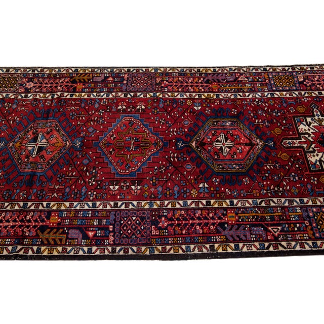 1960s 1960s Vintage Persian Heriz Handmade Navy Blue Medallion Wool Runner For Sale - Image 5 of 7