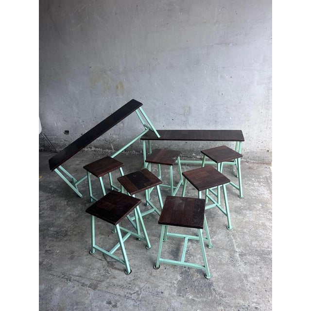 Vintage Industrial Benches and Stools, 1950s Set of 9 For Sale - Image 9 of 9