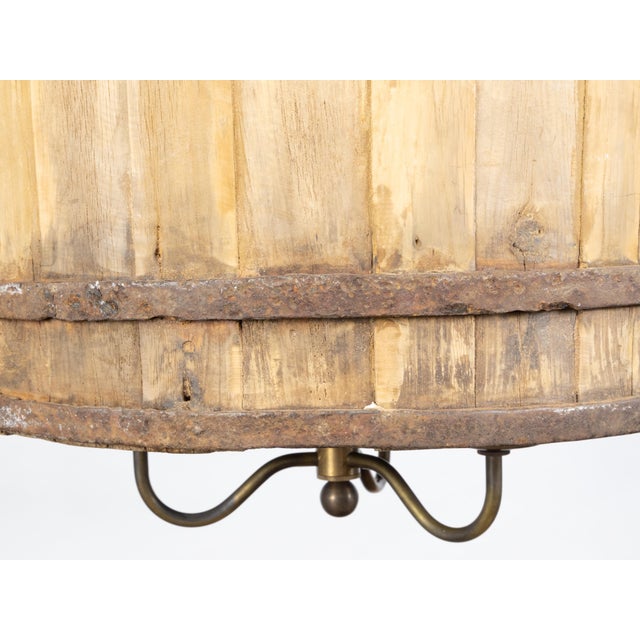 Vintage English Rustic Wooden Barrel Light Fixture with Three Scrolling Arms For Sale - Image 10 of 10