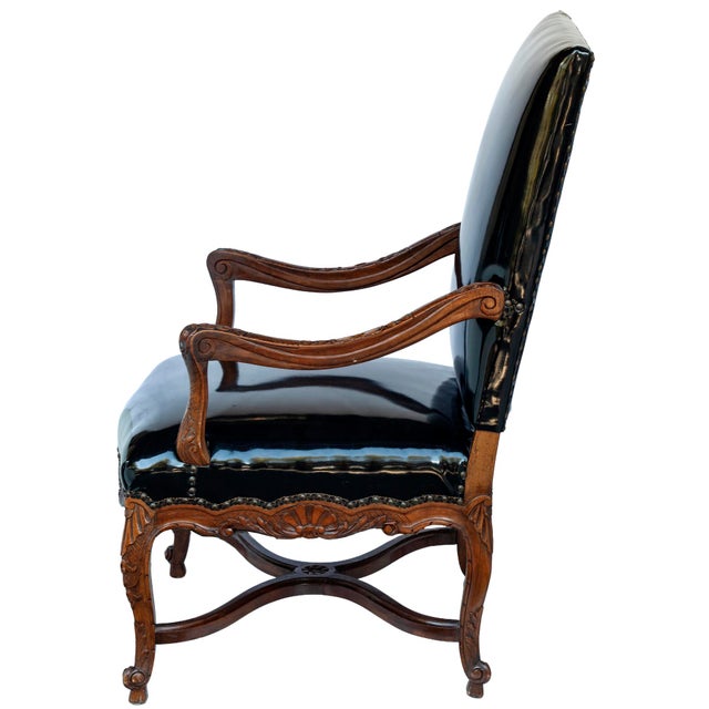 Vintage French Black Patent Leather Chair For Sale - Image 4 of 7