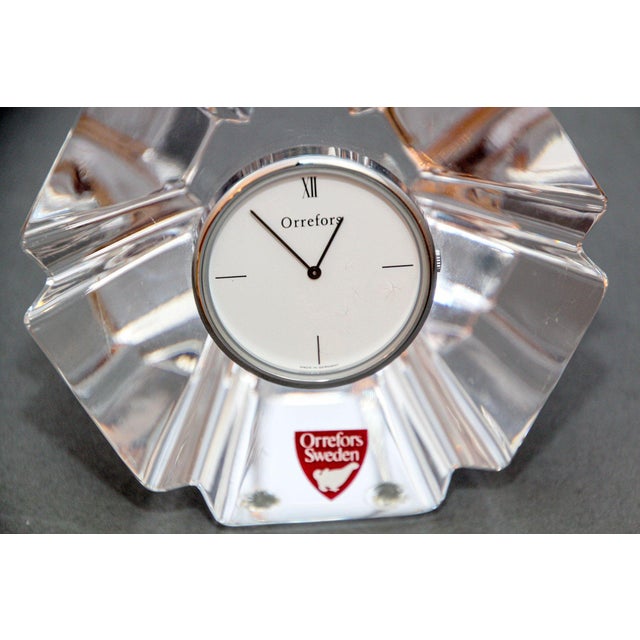 Orrefors Sweden Orion Crystal Desk Clock Paperweight 1970s For Sale - Image 9 of 12