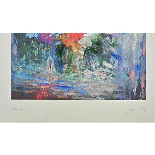 The Flower Vase is a very colorful artwork realized by Martine Goeyens in the late 20th Century. Digigraph print, unique...