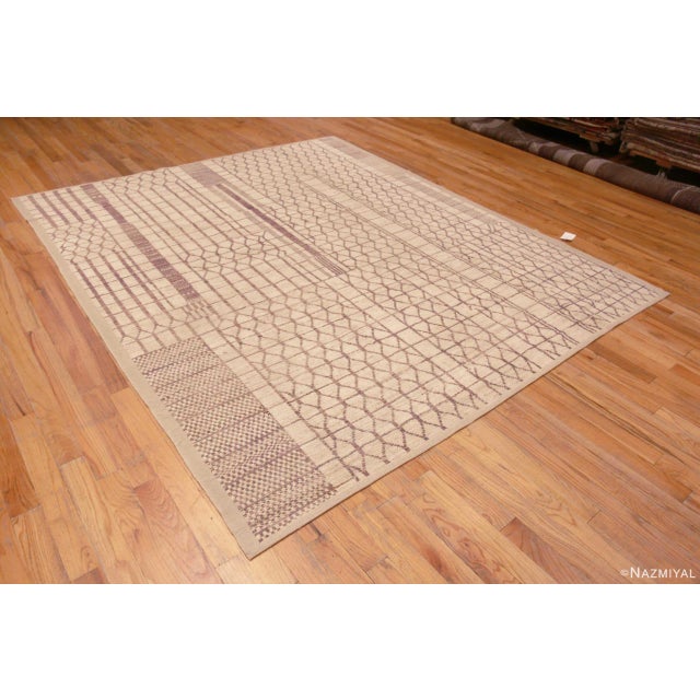 A Fascinatingly Artistic Ivory Background Light Brown Color Tribal Geometric Design Modern Room Size Area Rug, Country of...