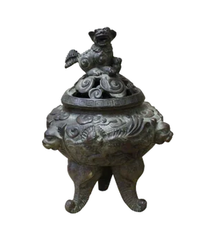 Chinese Oriental Distressed Bronze Metal Incense Burner Display