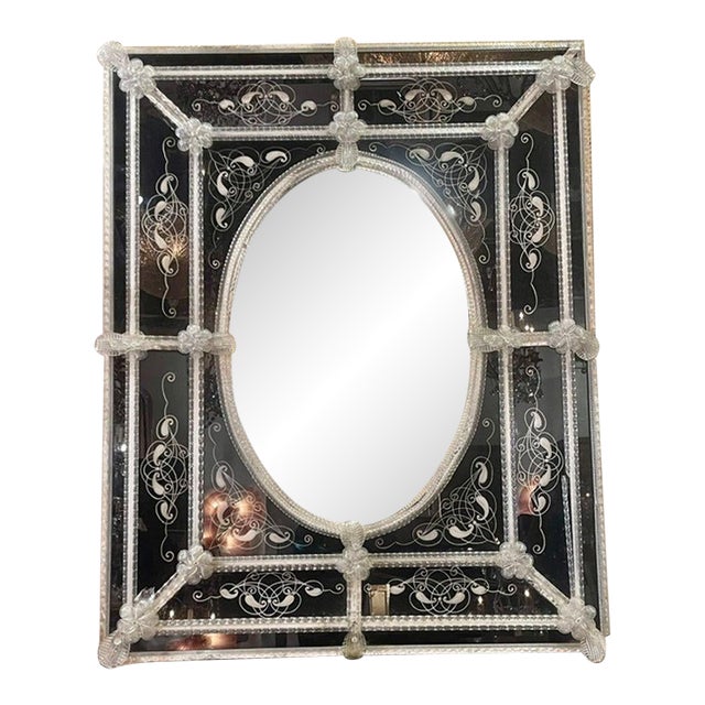 Vintage Black Venetian Etched Mirror For Sale