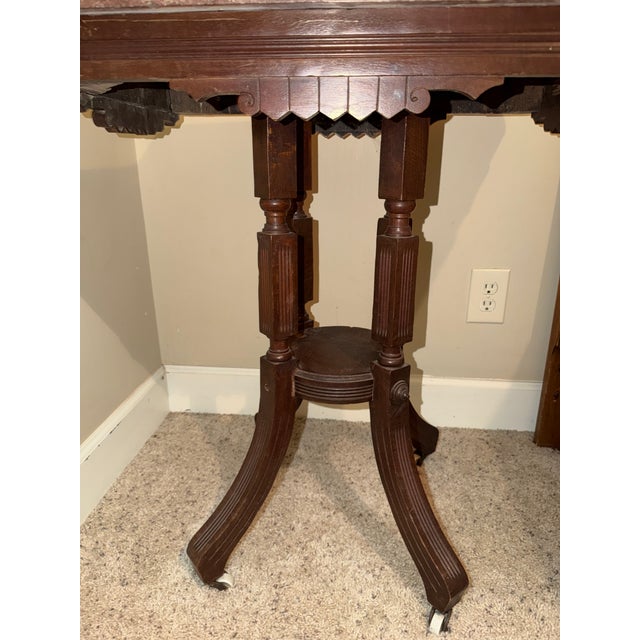 Excellent condition. No broken pieces. Missing one tiny round screw cover as shown in photo. Original wheels on legs.