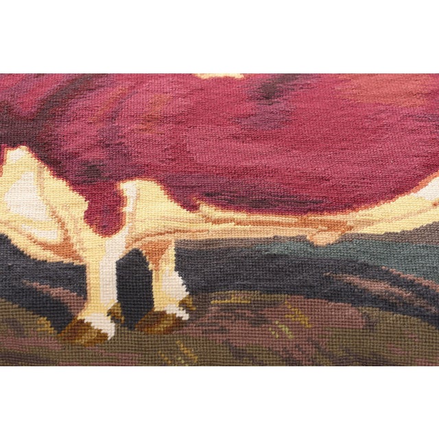 Early 20th Century Antique French Needlepoint Shorthorn Ox Tapestry Pillow - 02'09 X 01'09 For Sale - Image 5 of 10