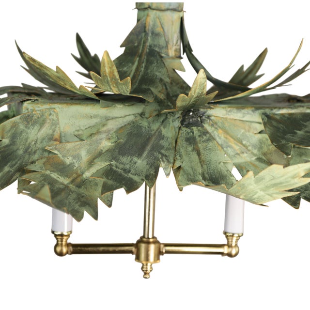 A Vintage Hollywood Regency-Style Bamboo Palm Tree Chandelier. For Sale In New York - Image 6 of 11