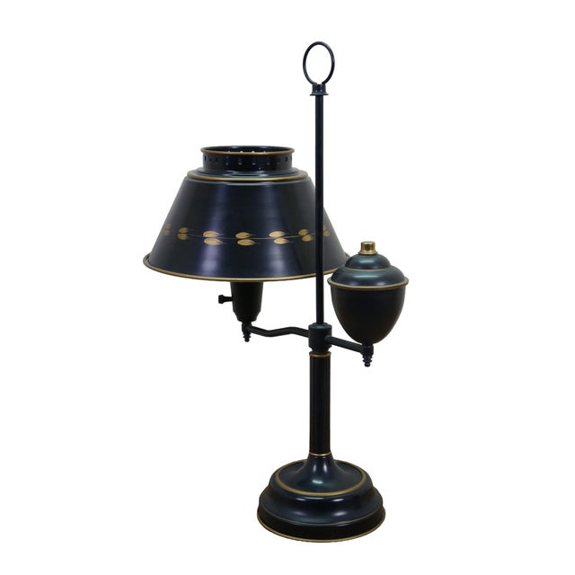 Mid century black toleware students / library bouillotte reading lamp / oil style lantern. Dimensions: 16" x 11.75" x...