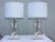 1970s modern Italian Lucite table lamps. With cattail detail and chrome hardware. Shades for photography only.
