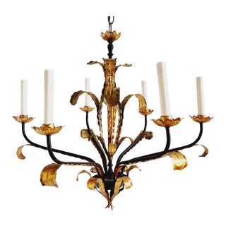 Vintage Ferrocolor Spain Gilt Metal Chandelier For Sale