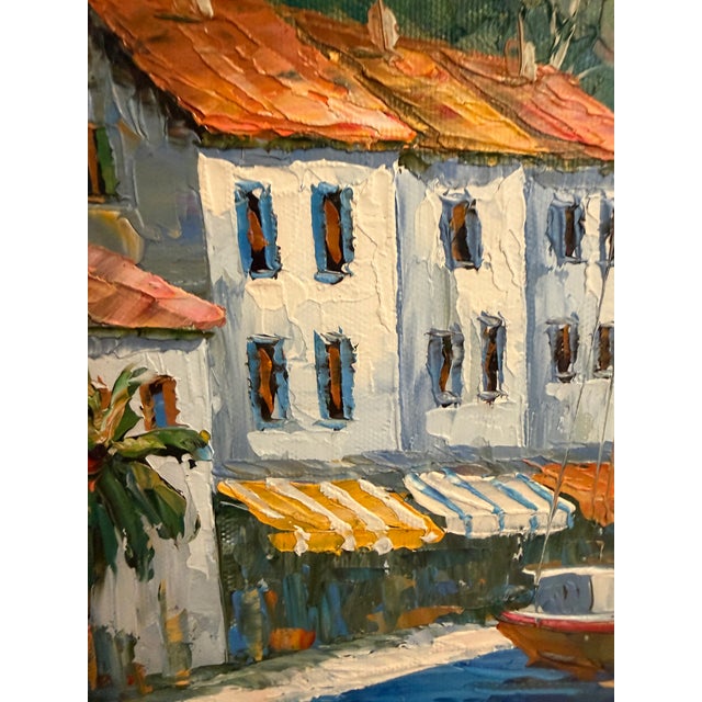 Mediterranean Coastal Harbor Oil Painting Signed Rossini Framed Seascape Art For Sale In Jacksonville, FL - Image 6 of 10