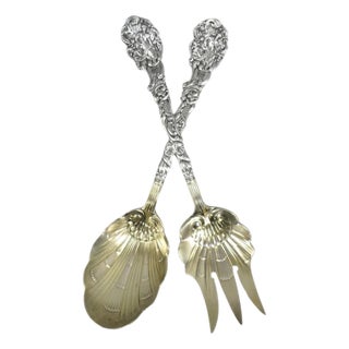 Antique Gorham Versailles Sterling Silver Flatware Salad Serving Fork & Spoon Set- 2 Pieces For Sale