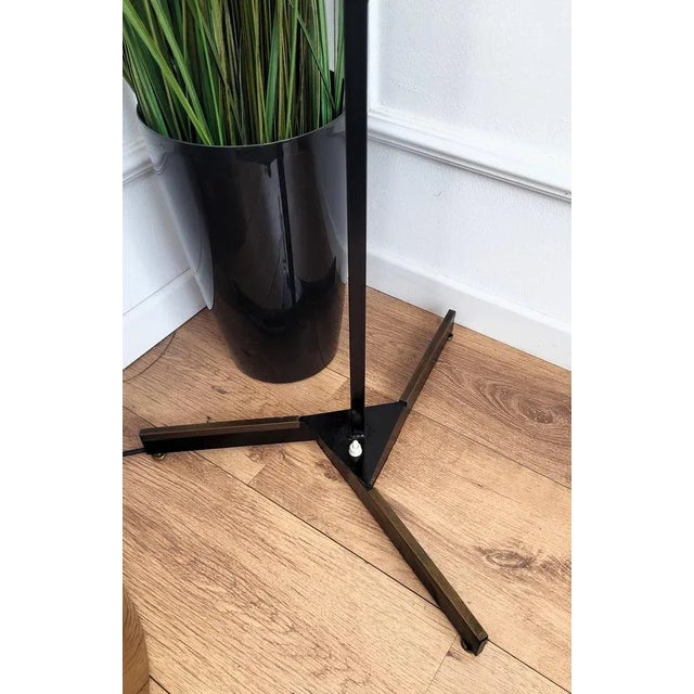 Metal Mid-Century Art Deco Italian Black Metal Gilt Brass Opaline Glass Floor Lamp, 1950s For Sale - Image 7 of 9