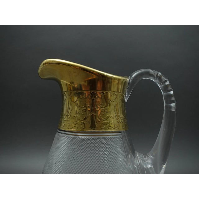 Glass Mid 20th Century Moser Signed Czech Splendid Gold Trim Cut Crystal Water Pitcher Jug 64 Oz For Sale - Image 7 of 10