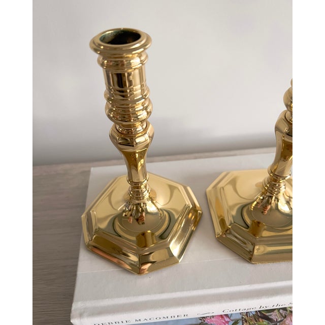 Pair of Vintage Baldwin Brass Candlesticks, Octagonal Base, Usa Made, 6.75" For Sale In Pittsburgh - Image 6 of 8