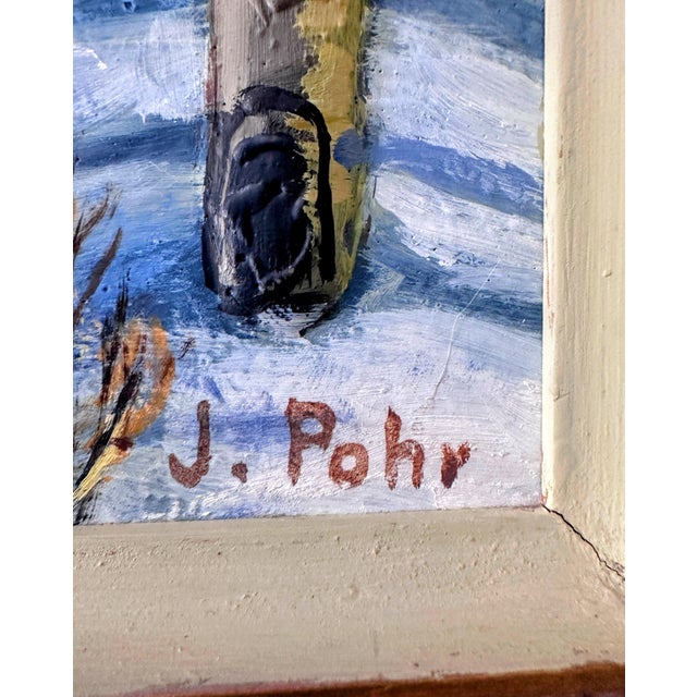1980s Original Signed J. Pohr Winter Landscape Painting Framed For Sale - Image 10 of 11