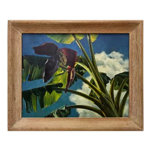 1940s Signed Realist Wpa Banana Flower Oil Painting