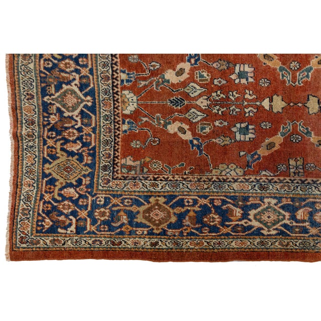 Textile Vintage Persian Mahal Rug Hand-Knotted Wool All-Over Floral Terracotta & Indigo For Sale - Image 7 of 9