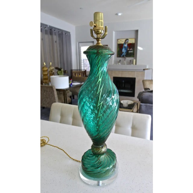 Murano Emerald Green & Gold Glass Table Lamp For Sale - Image 12 of 13