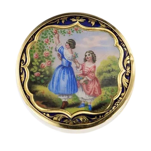 Antique Russian 14k Gold & Enamel Pill Box, 1900s